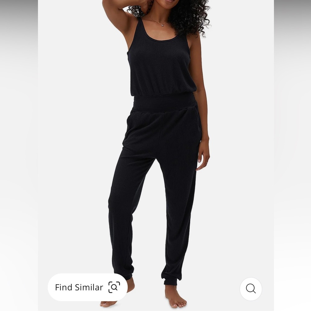 Size XS Spiritual Gangster Black Ribbed Polyester Jogger Jumpsuit